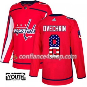 Adidas Maillot de Hockey Washington Capitals Alex Ovechkin 8 2017-2018 Rouge USA Flag Fashion Authentic - Enfant